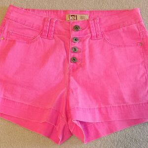 L.E.I. Tatum Highrise Bright Pink Denim button Fly Shorts Sz 3